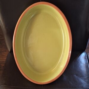 Val Do Sol Oval Serving Platter in Lime Green with Orange Rim.made In Portugal